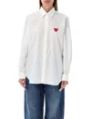 Comme Des Garçons Red Heart Patch Shirt In White