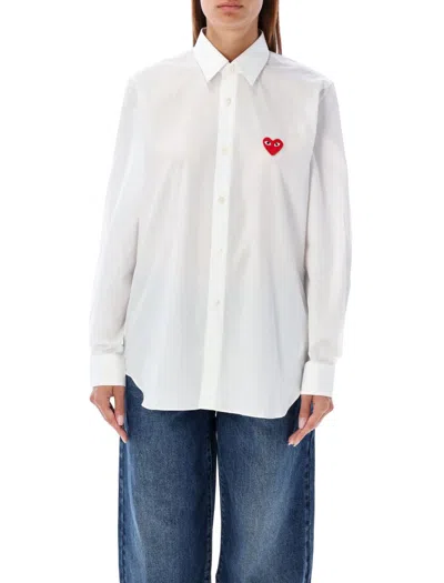 Comme Des Garçons Red Heart Patch Shirt In White