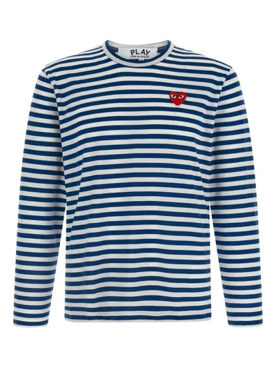 Comme Des Garçons Comme Des Garcons Red Heart Striped Cotton T Shirt In Blue