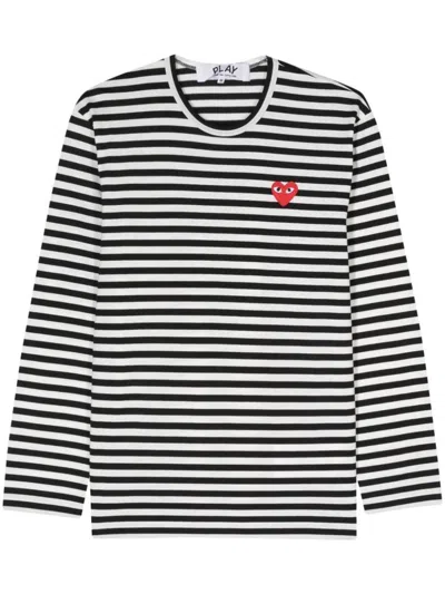 Comme Des Garçons Blackwhite Embroidered Logo Striped T-shirt