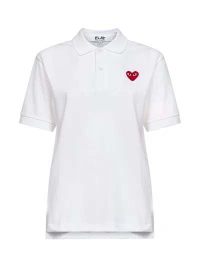 Comme Des Garçons Red Heart-embroidered Cotton Polo Shirt In White