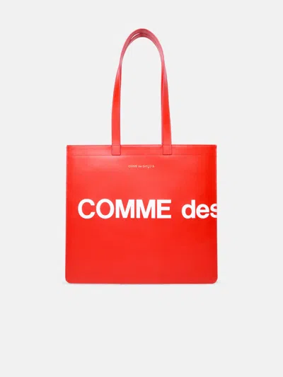 Comme Des Garçons Red Leather Shopping Bag In Gold