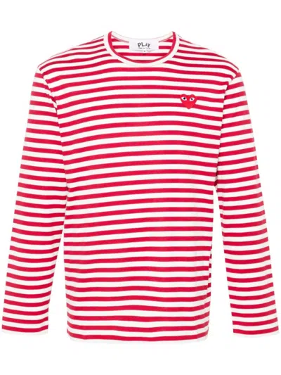 Comme Des Garçons Red Logo Striped Cotton T-shirt