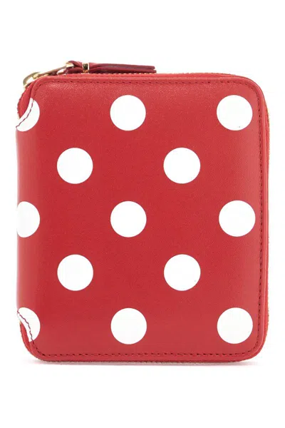 Comme Des Garçons Red Polka Dot Calfskin Wallet With Zip