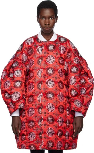 Comme Des Garçons Red Polyester Jacquard Quilted Jacket