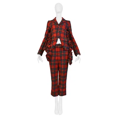 Pre-owned Comme Des Garçons Comme Des Garcons Red Ruffle Tartan Jacket And Pants Suit Ensemble