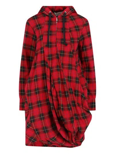 Comme Des Garçons Red/black Plaid Draped Hooded Dress