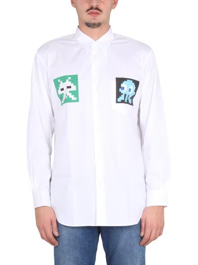 Comme Des Garçons Shirt Cotton Popeline Shirt With Print In White