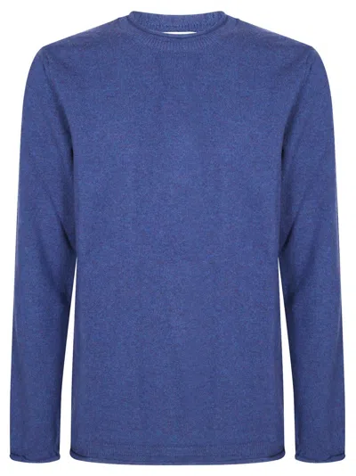 Comme Des Garçons Relaxed Fit Black Wool Sweater With Classic Crew Neckline In Blue