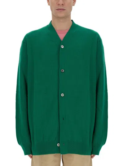 Comme Des Garçons Wool V-neck Cardigan Long Sleeves In Green