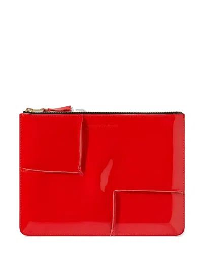 Comme Des Garçons Reversed Hem Zipped Wallet In Red