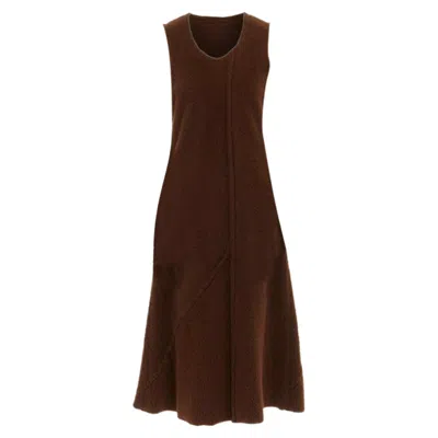 Comme Des Garçons Comme Des Garcons Reversed Seam Fuzzy Plush Wool Midi Dress In Brown