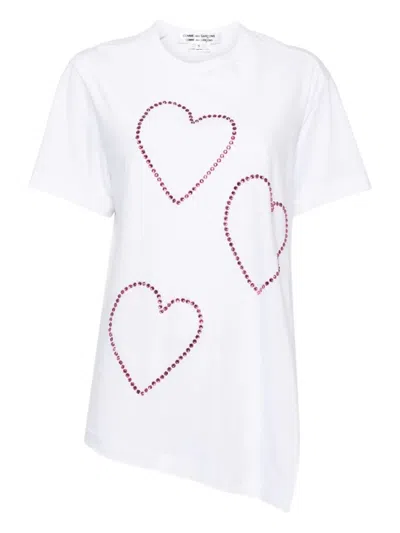 Comme Des Garçons Rhinestone-heart T-shirt In Blue