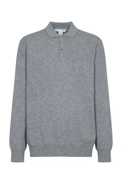 Comme Des Garçons Rib Trim Plain Polo Sweater In Gray