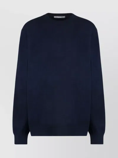Comme Des Garçons Ribbed Crew-neck Wool Sweater With Long Sleeves In Blue