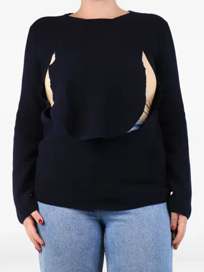 Pre-owned Comme Des Garçons Ribbed Flap Sweater In Blue