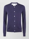 Comme Des Garçons Ribbed Hem Long Sleeve Crew Neck Cardigan In Blue