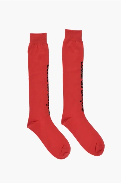 Comme Des Garçons Ribbed Long Socks With Logo In Red