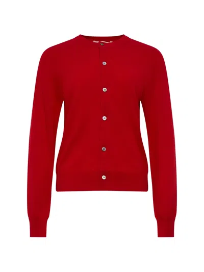 Comme Des Garçons Rib-trim Button Cardigan In Red