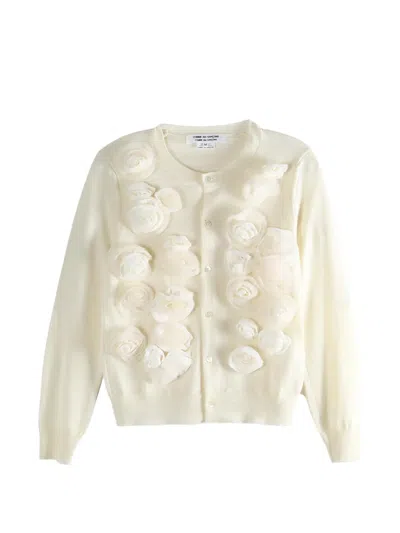 Comme Des Garçons Rose-detail Buttoned Cardigan In Neutral