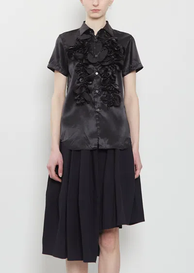 Comme Des Garçons Rosette Taffeta Short Sleeve Blouse In Black