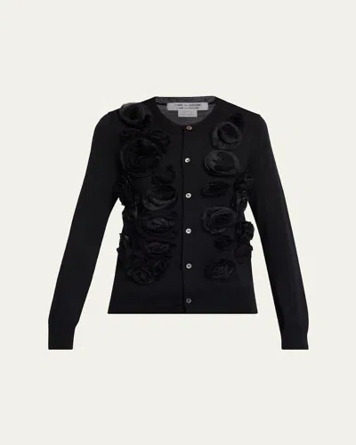Comme Des Garçons Rosette Wool Crewneck Sweater In Black