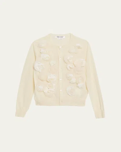 Comme Des Garçons Rosette Wool Crewneck Sweater In White