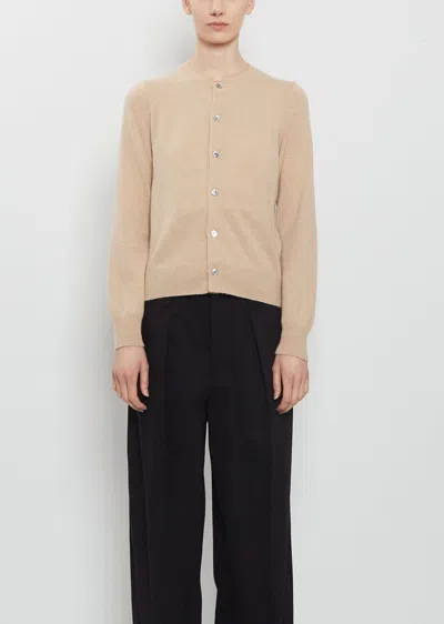 Comme Des Garçons Round Neck Cashmere Cardigan In Sand
