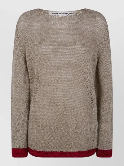 Comme Des Garçons Round Neck Knit Long Sleeve Top In Brown