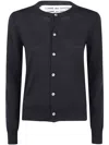 Comme Des Garçons Ribbed Hem Long Sleeve Crew Neck Cardigan In Black