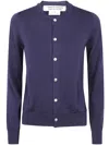 Comme Des Garçons Ribbed Hem Long Sleeve Crew Neck Cardigan In Blue