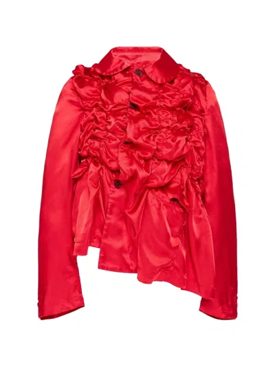 Comme Des Garçons Ruched Asymmetrical Jacket In Red