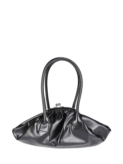 Comme Des Garçons Ruched Black Handbag With Glossy Finish And Kiss-lock Closure