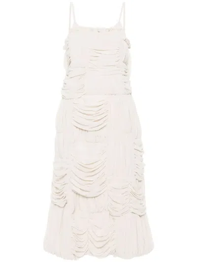 Comme Des Garçons Ruched Midi Dress In Neutrals