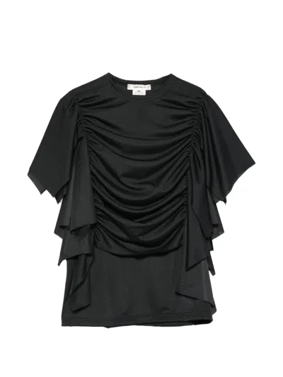 Comme Des Garçons Ruched Ruffled Blouse In Black