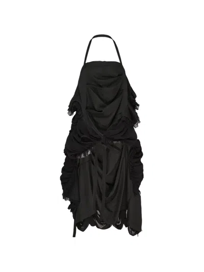 Comme Des Garçons Ruched Tiered Mini Dress In Black