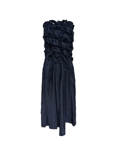 Comme Des Garçons Ruched-bodice Asymmetric Dress In Blue