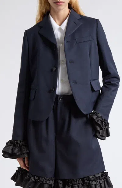 Comme Des Garçons Ruffle Cuff Gabardine Blazer In Blue