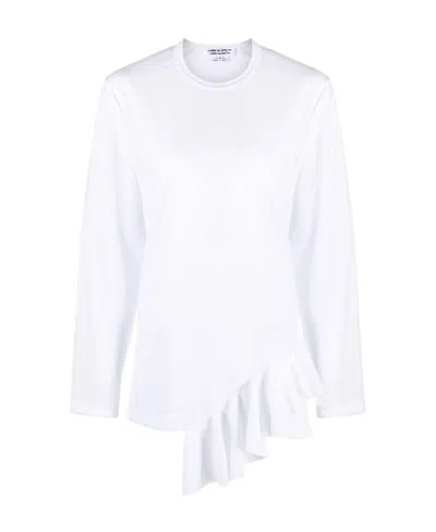Comme Des Garçons Ruffle-detail Round-neck T-shirt In White