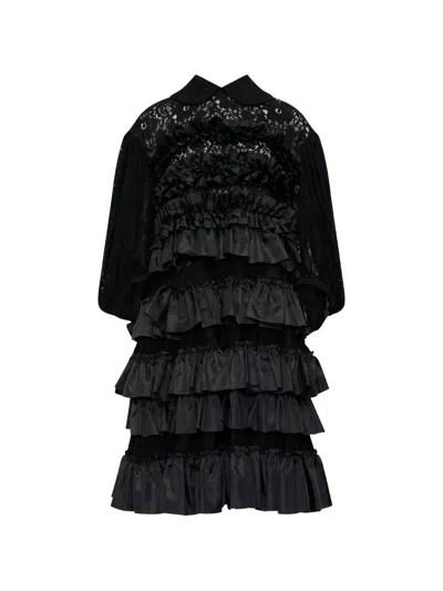 Comme Des Garçons Ruffle Lace Midi Dress In Black