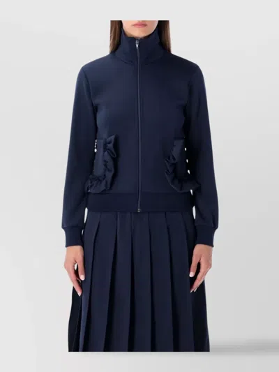 Comme Des Garçons Girl Navy Zip Sweatshirt With Ruffle Pockets In Blue