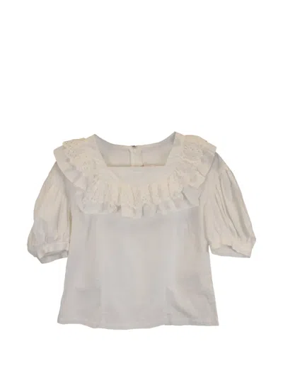 Pre-owned Comme Des Garçons Ruffle-trim Short-sleeve Blouse In White