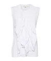 Comme Des Garçons Round Neck Sleeveless Top With Ruffled Detailing In White