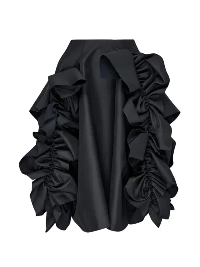 Comme Des Garçons Ruffled Asymmetric Midi Skirt In Black