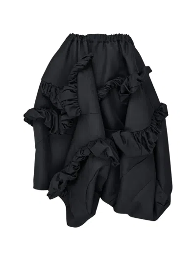 Comme Des Garçons Ruffled Asymmetric Midi Skirt In Black