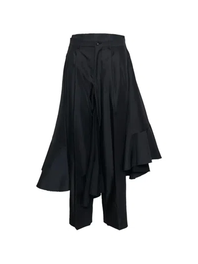 Comme Des Garçons Ruffled Asymmetric-panel Trousers In Black