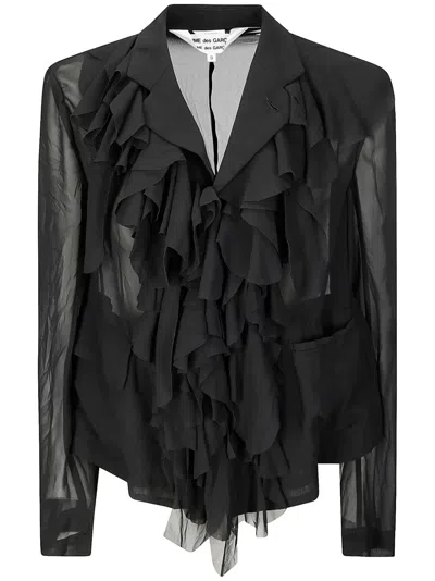 Comme Des Garçons Semi-transparent Ruffled Front Shirt In Black