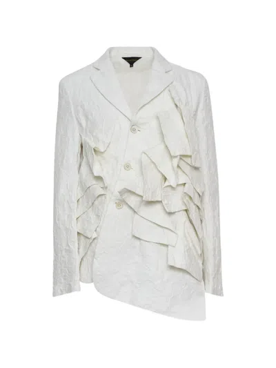Comme Des Garçons Ruffled Brocade-texture Blazer In White