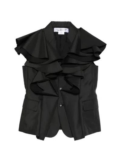 Comme Des Garçons Ruffled Button Coat In Black