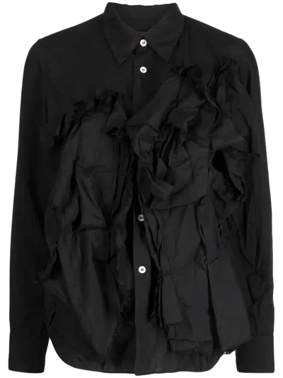 Comme Des Garçons Ruffled Button-up Shirt In Black